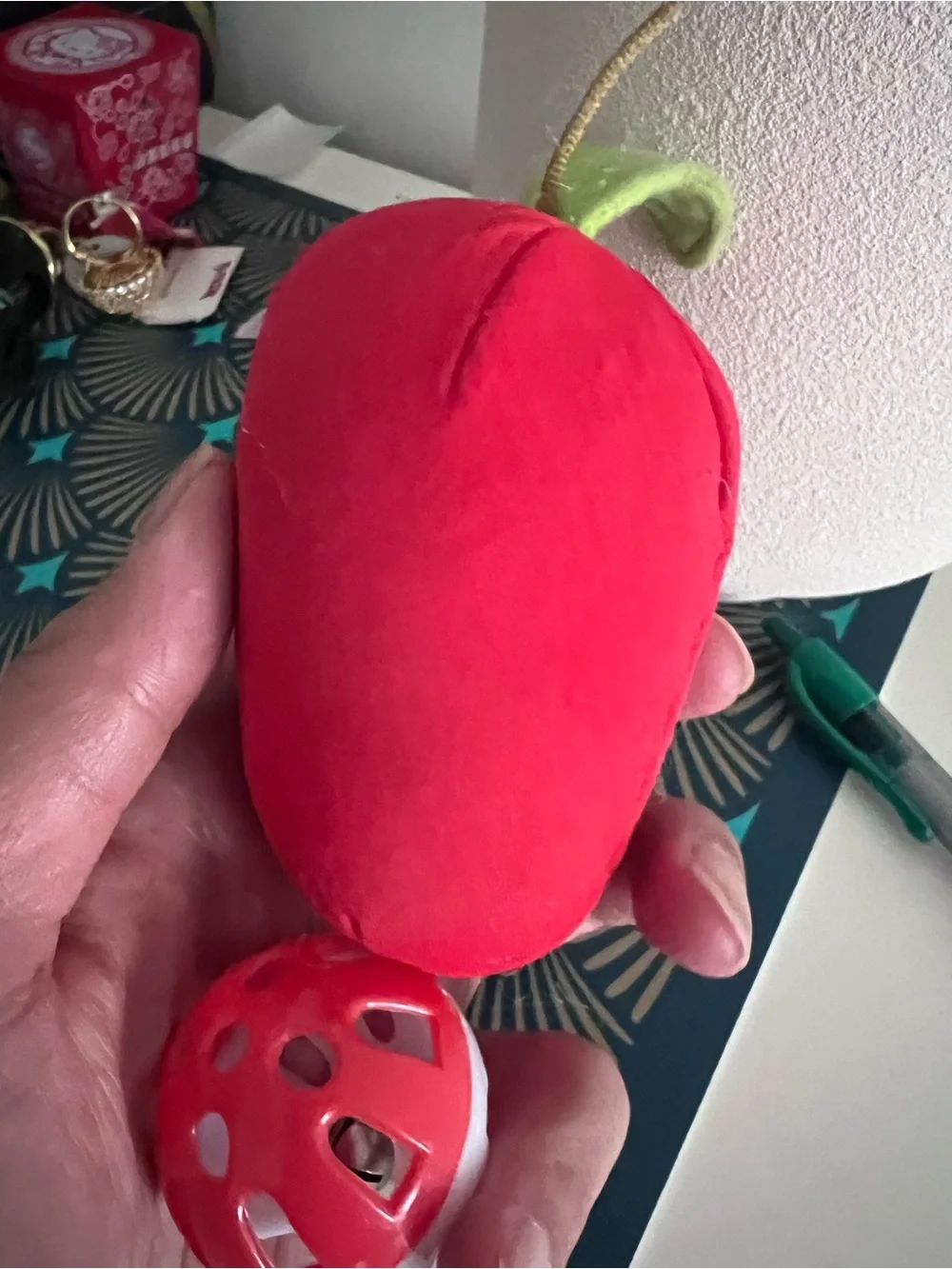 Red Smiling Plush Toy and Jingly Ball for Cats - Cat Toy